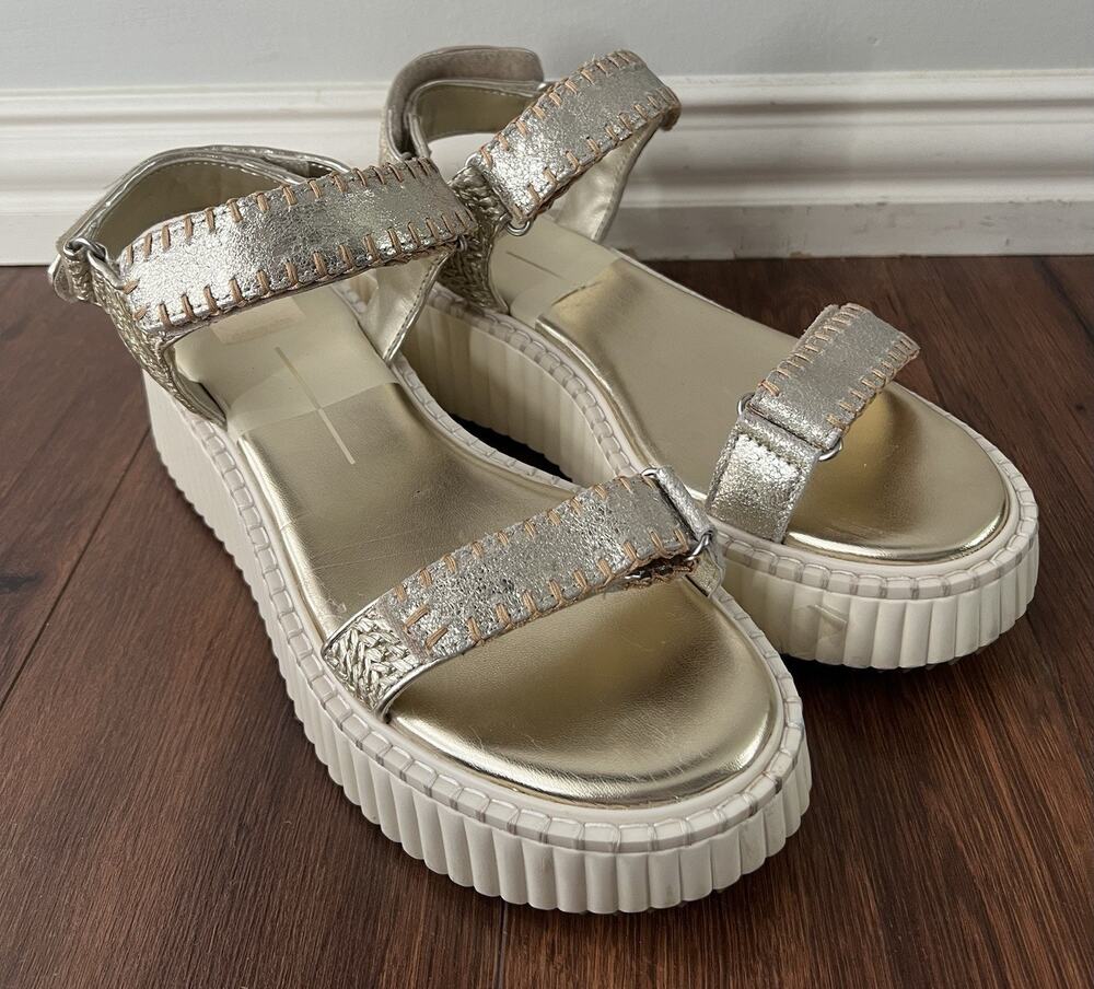 DOLCE VITA Silver Distressed Leather Debra Platform Sandals Shoes Sz 9.5